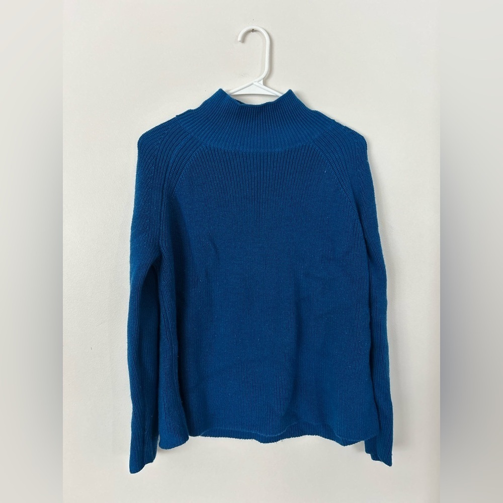 EILEEN FISHER Raglan Sleeve Merino Wool Turtleneck Sweater Blue Small